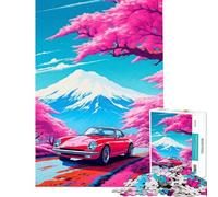 Rompecabezas de 1000 Piezas para Adolescentes Coches Rojos Entre cerezos en Flor Rompecabezas para Adultos Juego de ingenio Desafío difícil Regalos para Amigos y Familiares (tamaño 38x52cm)