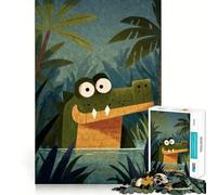 Rompecabezas de 1000 Piezas para Adolescentes Cocodrilo de Dibujos Animados en la Jungla,Arte de Corte nítido,Juego cognitivo,Regalo para Momentos de Juego tranquilos,decoración navideña (38x26cm)