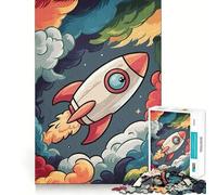 Rompecabezas de 1000 Piezas para Adolescentes Cohete de Dibujos Animados,Nubes,Ajuste, Juego,Desarrollo Mental,diversión,Tiempo Libre,Navidad,decoración del hogar (38x52cm)
