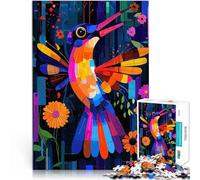 Rompecabezas de 1000 Piezas para Adolescentes Colibrí geométrico expresionista - Arte Abstracto Vibrante de la Naturaleza Juguetes de Juego desafiantes Regalo Divertido 75x50cm