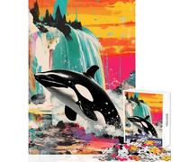 Rompecabezas de 1000 Piezas para Adolescentes Collage de orcas y Ballenas asesinas Juguete para decoración de Pared Obra de Arte Regalo Juegos relajantes con Piezas de Formas aleatorias Totalmente