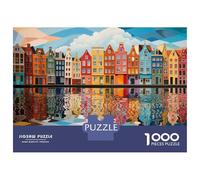 Rompecabezas De 1000 Piezas para Adolescentes Colorful Amsterdam Canal Houses Rompecabezas para Adultos Juegos Relajantes Ensamblaje De Patrones Regalos De Cumpleaños Y Únicos 52x38cm/1000pcs