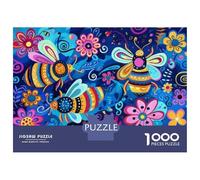 Rompecabezas De 1000 Piezas Para Adolescentes Colorful Bees And Flowers Art Print-1 Rompecabezas Para Adolescentes Juguetes Antiestrés Regalos Para Mujeres Regalos Para Reducir El Estrés 70x50cm/1000p