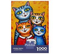 Rompecabezas De 1000 Piezas para Adolescentes Colorful Cat Family Portrait Painting Rompecabezas para Adultos Juegos Relajantes Decoración del Hogar Actividades Divertidas En Casa 52x38cm/1000pcs