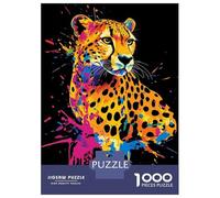 Rompecabezas De 1000 Piezas Para Adolescentes Colorful Cheetah Portrait on Black Background Rompecabezas Para Adultos Juego Práctico Pero Divertido Y Humorístico Regalos Para Reducir El Estrés 52x38cm