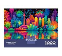 Rompecabezas De 1000 Piezas para Adolescentes Colorful Cityscape Reflections Rompecabezas para Adultos Juego Práctico Montaje De Patrones Diversión En Casa Actividades, 38x26cm/1000pcs