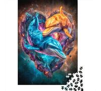 Rompecabezas De 1000 Piezas para Adolescentes Colorful Dolphins Art Print Rompecabezas para Adultos Juego Práctico Montaje De Patrones Diversión En Casa Actividades, 38x26cm/1000pcs