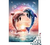 Rompecabezas De 1000 Piezas para Adolescentes Colorful Dolphins Sunset Rompecabezas para Adolescentes Juego Práctico para Mejorar La Memoria Regalos Y Cumpleaños Únicos 52x38cm/1000pcs