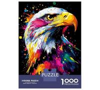 Rompecabezas De 1000 Piezas para Adolescentes Colorful Eagle Portrait on Black Background Rompecabezas Juegos Relajantes Decoración De Pared Regalos para Amigos Y Familiares 38x26cm/1000pcs
