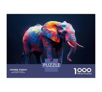 Rompecabezas De 1000 Piezas para Adolescentes Colorful Elephant on Dark Background Rompecabezas para Adultos Juego Familiar Pero Divertido Y Humorístico Regalos para Reducir El Estrés 70x50cm/1000pcs