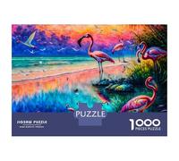 Rompecabezas De 1000 Piezas para Adolescentes Colorful Flamingo Beach Scene Rompecabezas para Adolescentes Juegos Relajantes Decoración Juego Desafiante Regalos 52x38cm/1000pcs