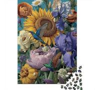 Rompecabezas De 1000 Piezas para Adolescentes Colorful Floral Hummingbird Scene Rompecabezas para Adultos Juegos De Relajación Decoración del Hogar Desafío Educativo 52x38cm/1000pcs