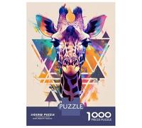 Rompecabezas De 1000 Piezas para Adolescentes Colorful Giraffe Portrait with Geometric Background Rompecabezas para Adultos Juegos De Relajación Desafío Difícil Desafío Educativo 70x50cm/1000pcs