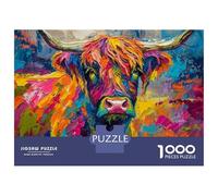 Rompecabezas De 1000 Piezas para Adolescentes Colorful Highland Cow Painting Rompecabezas para Adolescentes Juguetes Antiestrés Difícil Gran Regalo para Jugar 52x38cm/1000pcs