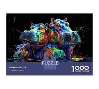 Rompecabezas De 1000 Piezas para Adolescentes Colorful Hippo Wall Art Print-1 Rompecabezas Juegos Relajantes Decoración De Pared Regalos para Amigos Y Familiares 38x26cm/1000pcs