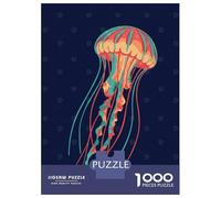 Rompecabezas De 1000 Piezas para Adolescentes Colorful Jellyfish Illustration on Dark Blue Rompecabezas para Adultos Juegos Divertidos Decoración Cumpleaños, Navidad 38x26cm/1000pcs