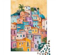 Rompecabezas De 1000 Piezas para Adolescentes Colorful Mediterranean Village Rompecabezas para Adolescentes Juego De Ingenio Una Obra De Arte Diversión En Casa Actividades, 70x50cm/1000pcs