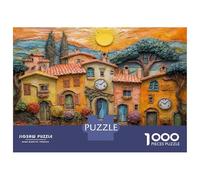 Rompecabezas De 1000 Piezas para Adolescentes Colorful Mediterranean Village Scene Rompecabezas para Adultos Juegos Relajantes Mejora La Memoria Ayuda A Ejercitar El Cerebro 38x26cm/1000pcs