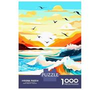 Rompecabezas De 1000 Piezas para Adolescentes Colorful Ocean Waves and Birds Rompecabezas para Adultos Juego De Ingenio Análisis Y Lógica Actividades Divertidas En Casa, 38x26cm/1000pcs