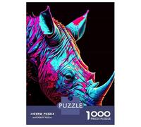 Rompecabezas De 1000 Piezas Para Adolescentes Colorful Rhino Portrait on Black Background Rompecabezas Para Adultos Juguetes Antiestrés Alivio Del Estrés Interacción Entre Padres E Hijos 38x26cm/1000p