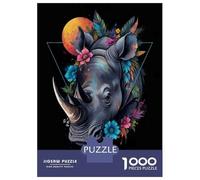 Rompecabezas De 1000 Piezas para Adolescentes Colorful Rhino Wall Art Print Rompecabezas Juguetes Antiestrés Divertidos Y Humorísticos Cumpleaños Y Navidad 70x50cm/1000pcs