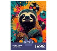 Rompecabezas De 1000 Piezas para Adolescentes Colorful Sloth with Vinyl Records Happy Sloth Vibes Rompecabezas para Adultos Juego Práctico Decoración del Hogar Cumpleaños Y Navida