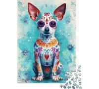 Rompecabezas De 1000 Piezas para Adolescentes Colorful Sugar Skull Dog Art Print Rompecabezas para Adultos Juego Familiar Análisis Y Lógica Actividades Divertidas En Casa 52x38cm/1000pcs