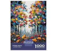 Rompecabezas De 1000 Piezas para Adolescentes Colorful Trees and Flowers Painting Rompecabezas para Adultos Juego Práctico Mejora La Memoria para Cumpleaños, Navidad 52x38cm/1000pcs