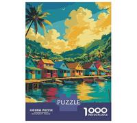 Rompecabezas De 1000 Piezas para Adolescentes Colorful Tropical Village by The Water Rompecabezas De Juguete para Decoración De Pared Desafío Difícil Regalo De Cumpleaños, Regalos, 52x38cm/1000pcs