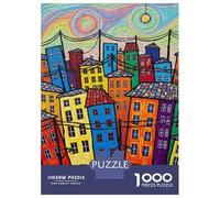 Rompecabezas De 1000 Piezas para Adolescentes Colorful Whimsical Cityscape Painting Rompecabezas para Adolescentes Juego De Ingenio Mejora La Memoria Diversión En Casa Actividades, 70x50cm/1000pcs