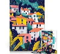 Rompecabezas de 1000 Piezas para Adolescentes Coloridas Casas de Pueblo,diseño de Corte Fino,Juego Mental,Regalo,diversión para Pasar el rato,diversión de cumpleaños (38x52cm)