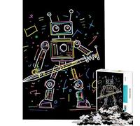 Rompecabezas de 1000 Piezas para Adolescentes Colorido con diseño de Robot neón Juguetes educativos Juego Imposible desafío difícil Regalo de cumpleaños (tamaño 38x26cm)