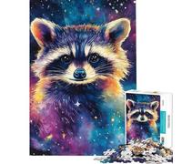 Rompecabezas de 1000 Piezas para Adolescentes Colorido Mapache Espacial en Acuarela Rompecabezas para Adultos Juguetes antiestrés desafío Educativo difícil (tamaño 38x26cm)
