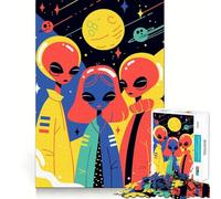 Rompecabezas de 1000 Piezas para Adolescentes Coloridos y adorables alienígenas,Ciencia ficción Espacial,Arte Pop,ilustración Minimalista,Bordes limpios,Juego de concentración,Juego inactivo,Arte