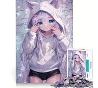Rompecabezas de 1000 Piezas para Adolescentes con Capucha de Orejas de Gato,diseño de Chica Anime,Corte Fino,Juego de concentración,Regalo de Paz,Tiempo de Juego,Regalo de Ocio navideño (50x75cm)