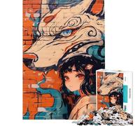 Rompecabezas de 1000 Piezas para Adolescentes con diseño de Chica Anime y Lobo Estilo Graffiti Ideal para Adultos Juegos Familiares Originales para cumpleaños (tamaño 38x52cm)