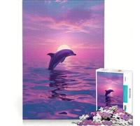 Rompecabezas de 1000 Piezas para Adolescentes con diseño de Delfines al Atardecer, Juego práctico, de análisis y lógica, Ideal para Decorar el Escritorio 38x52cm