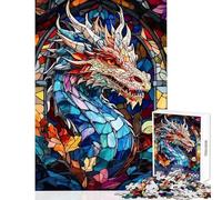 Rompecabezas de 1000 Piezas para Adolescentes con diseño de dragón de vidriera Ideal para Juegos relajantes decoración de Pared y Juguete Educativo con póster y Hoja de Preguntas a Juego (50x75cm)
