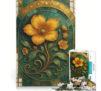 Rompecabezas de 1000 Piezas para Adolescentes con diseño de Flor Dorada en vidriera artística, Juegos Divertidos para ejercitar la Mente y Las Manos, un desafío único 38x26cm