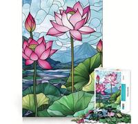 Rompecabezas de 1000 piezas para adolescentes con diseño de flores de loto en vidrieras,arte de corte fino,lógica,juguete divertido,tiempo de juego acogedor,decoración navideña para la pared (38x26cm)