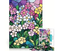 Rompecabezas de 1000 Piezas para Adolescentes con diseño de Flores de vidrieras, Bordes limpios, Juego de concentración Mental, Juego Lento, Divertido, Regalo de cumpleaños (38x52cm)
