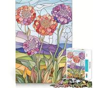 Rompecabezas de 1000 Piezas para Adolescentes con diseño de Flores de vitral Arte de Corte Fino Entrenamiento de concentración Juego Divertido para Momentos de Tranquilidad (38x26cm)