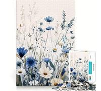 Rompecabezas de 1000 Piezas para Adolescentes con diseño de Flores Silvestres Azules y Blancas,Arte de Bordes precisos,Juego de lógica,diversión Tranquila,Regalo artístico de Navidad 50x75cm