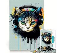 Rompecabezas de 1000 Piezas para Adolescentes con diseño de Gato,Auriculares,música de DJ,Arte de Corte Fino,Entrenamiento de concentración,Juego Divertido para Momentos de Tranquilidad,Regalo