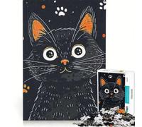 Rompecabezas de 1000 Piezas para Adolescentes con diseño de Gato Negro, Ideal para Relajarse o para una Carrera de Velocidad con Las Manos cumpleaños y Navidad 38x26cm