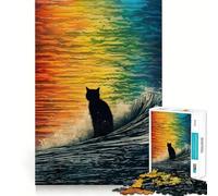 Rompecabezas de 1000 Piezas para Adolescentes con diseño de Gato,Olas,Corte Limpio,Arte y lógica Ideal para Jugar,divertirse y como Regalo de cumpleaños (38x26cm)
