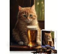 Rompecabezas de 1000 Piezas para Adolescentes con diseño de Gato y Cerveza Recuerda el Poder de la Serena huida Bordes precisos Regalo de cumpleaños (38x52cm)