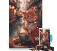 Rompecabezas de 1000 Piezas para Adolescentes con diseño de Gato y Fideos de Espagueti,Estilo asiático,de Corte Limpio,Ideal para Jugar,divertirse o como Regalo de cumpleaños (38x26cm)