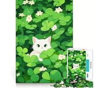 Rompecabezas de 1000 Piezas para Adolescentes con diseño de Gato y trébol Decoración para articulaciones ordenadas Juguete para ejercitar la Mente Juego para Relajarse Regalo Divertido de Navidad