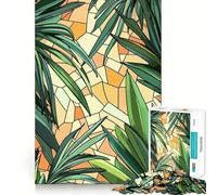 Rompecabezas de 1000 Piezas para Adolescentes con diseño de Hojas Tropicales en vidrieras Arte de Corte preciso Juego Divertido para concentrarse Tiempo de Juego Relajante Regalo de cumpleaños